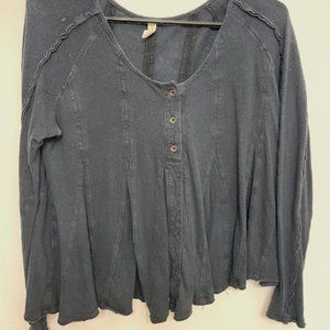 Free People Navy Boho Lonsleeve Shirt